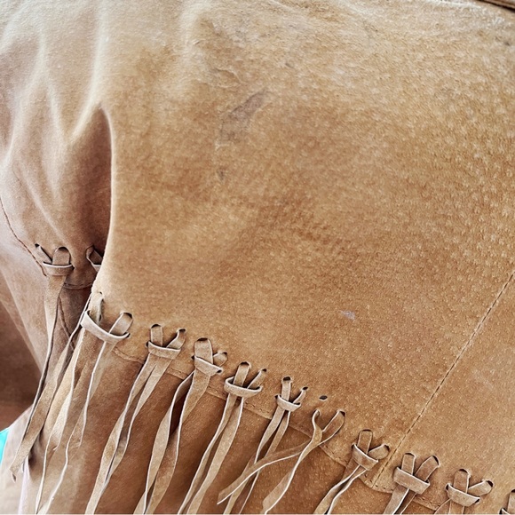 VINTAGE Fringe Leather Coat Buckskin style Jacket Shacket Ranchwear Penny Lane - Picture 5 of 10